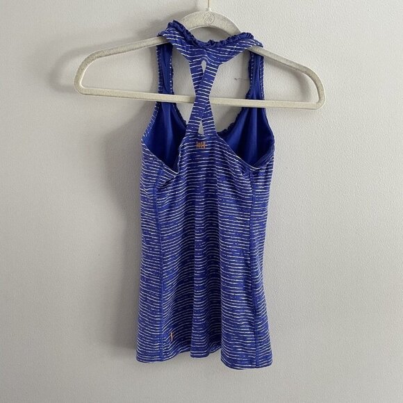 Lucy Women XS Blue White Striped Criss Cross Back Shelf Bra Athletic Tank Top - Picture 8 of 11